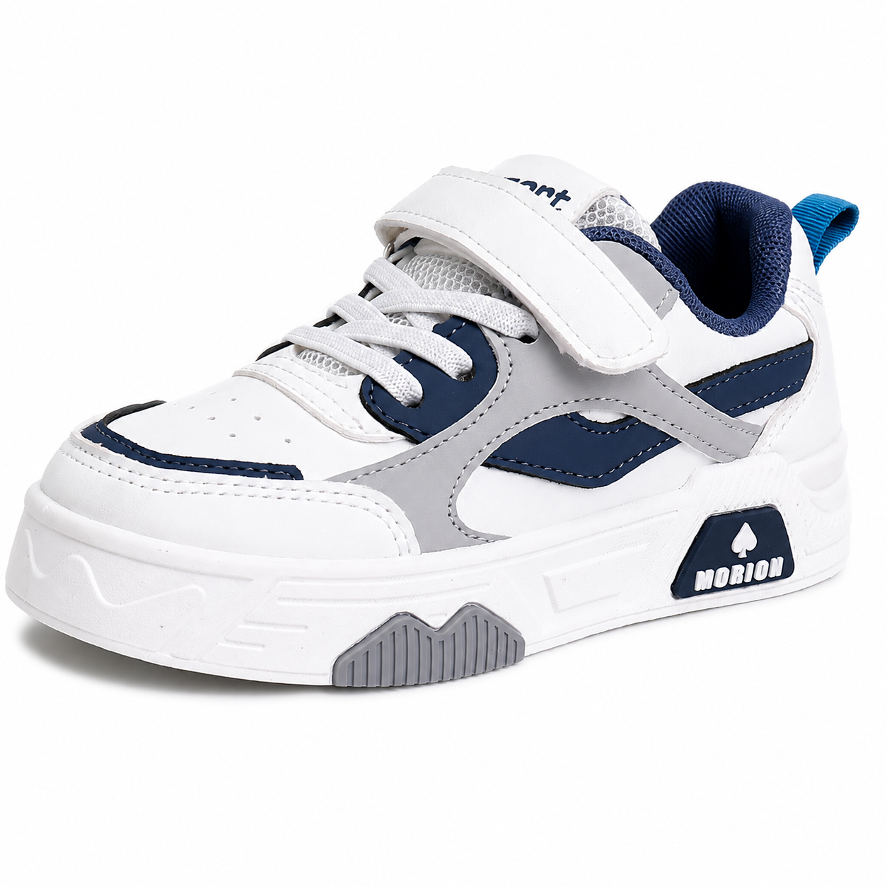 Kids White, Navy & Grey Chunky Trainers  Hook & Loop Casual Sneakers