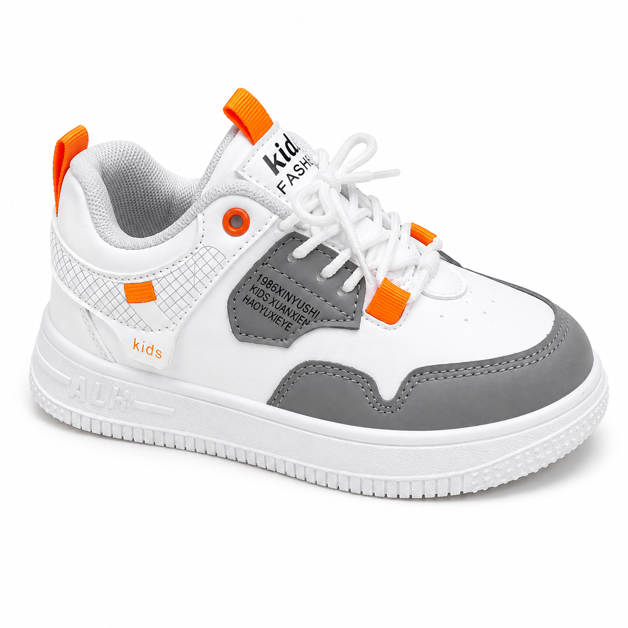 Kids White, Grey & Orange Chunky Trainers  Casual Lace-Up Sneakers