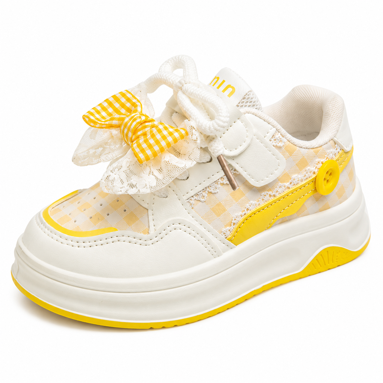 Girls Cream & Yellow Bow Trainers – Cute Casual Sneakers