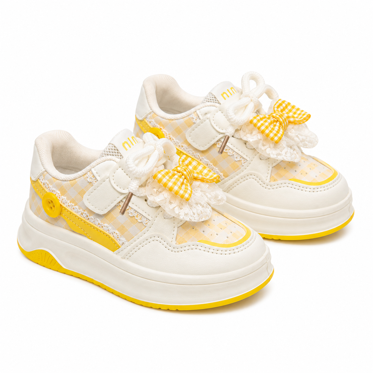 Girls Cream & Yellow Bow Trainers – Cute Casual Sneakers