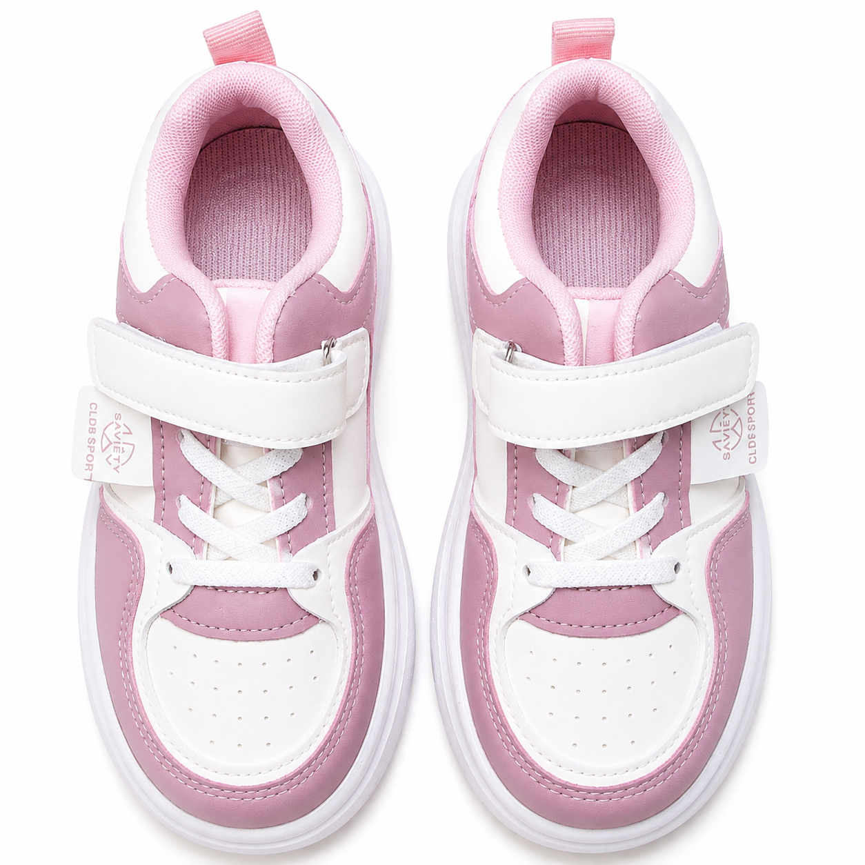Girls Pink & White Hook-and-Loop Trainers  Kids Casual Everyday Sneakers
