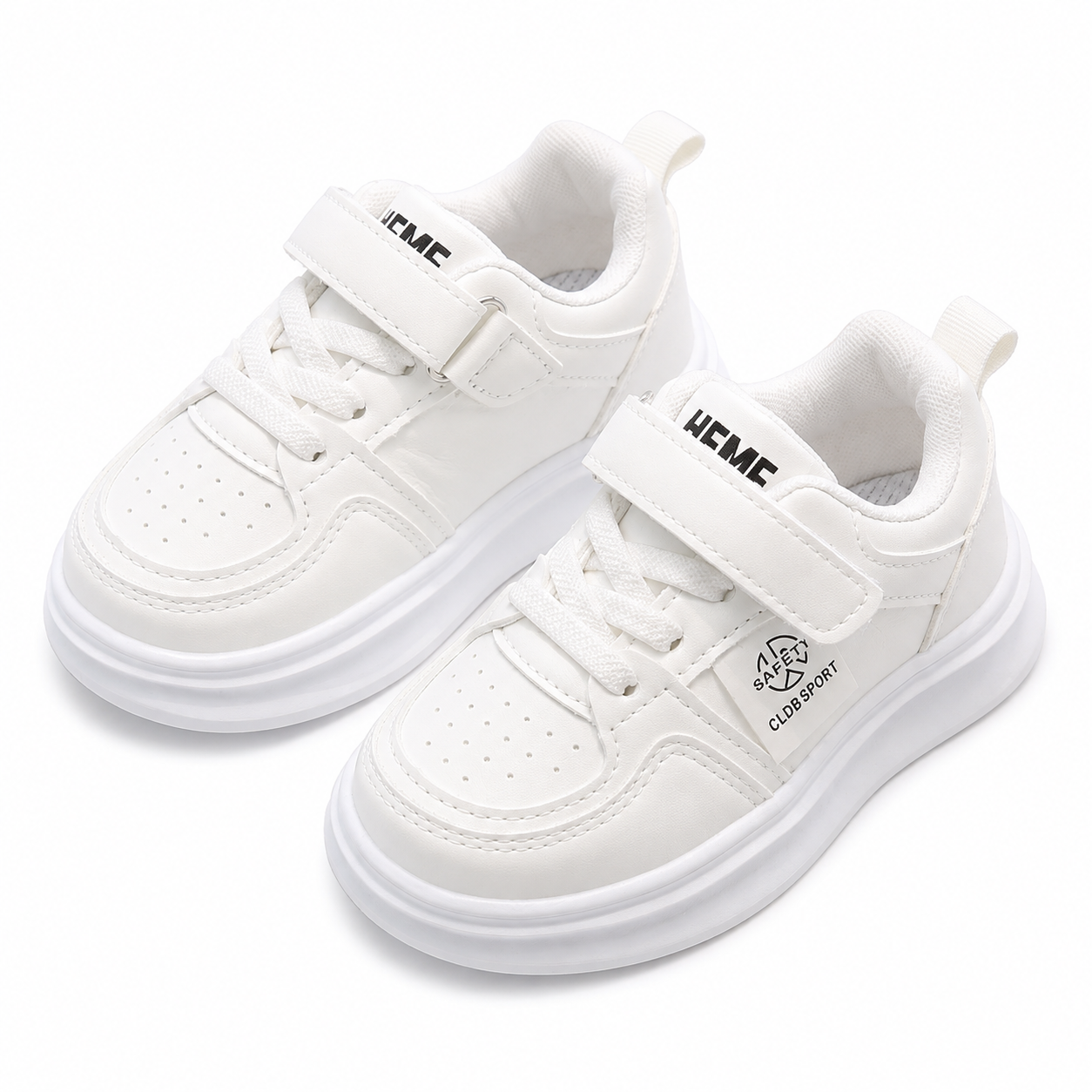 Kids All-White Chunky Trainers  Hook & Loop Everyday Sneakers