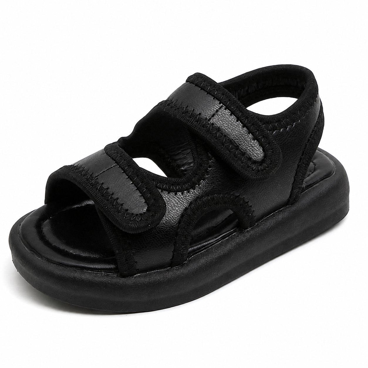 Kids Black Adjustable Comfort Sandals  Lightweight Unisex Summer Shoes