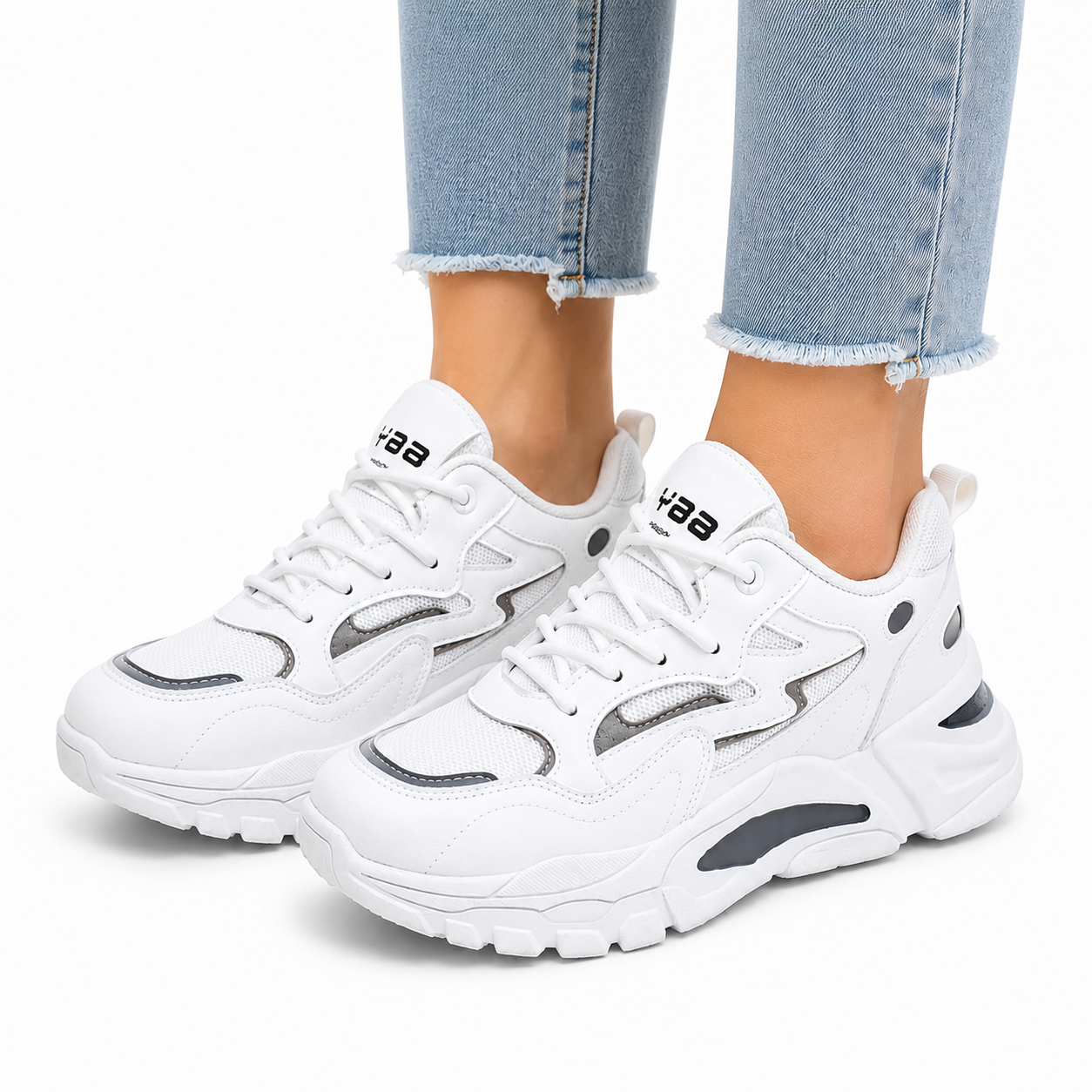 Unisex White & Grey Chunky Trainers – Retro Dad Sneakers