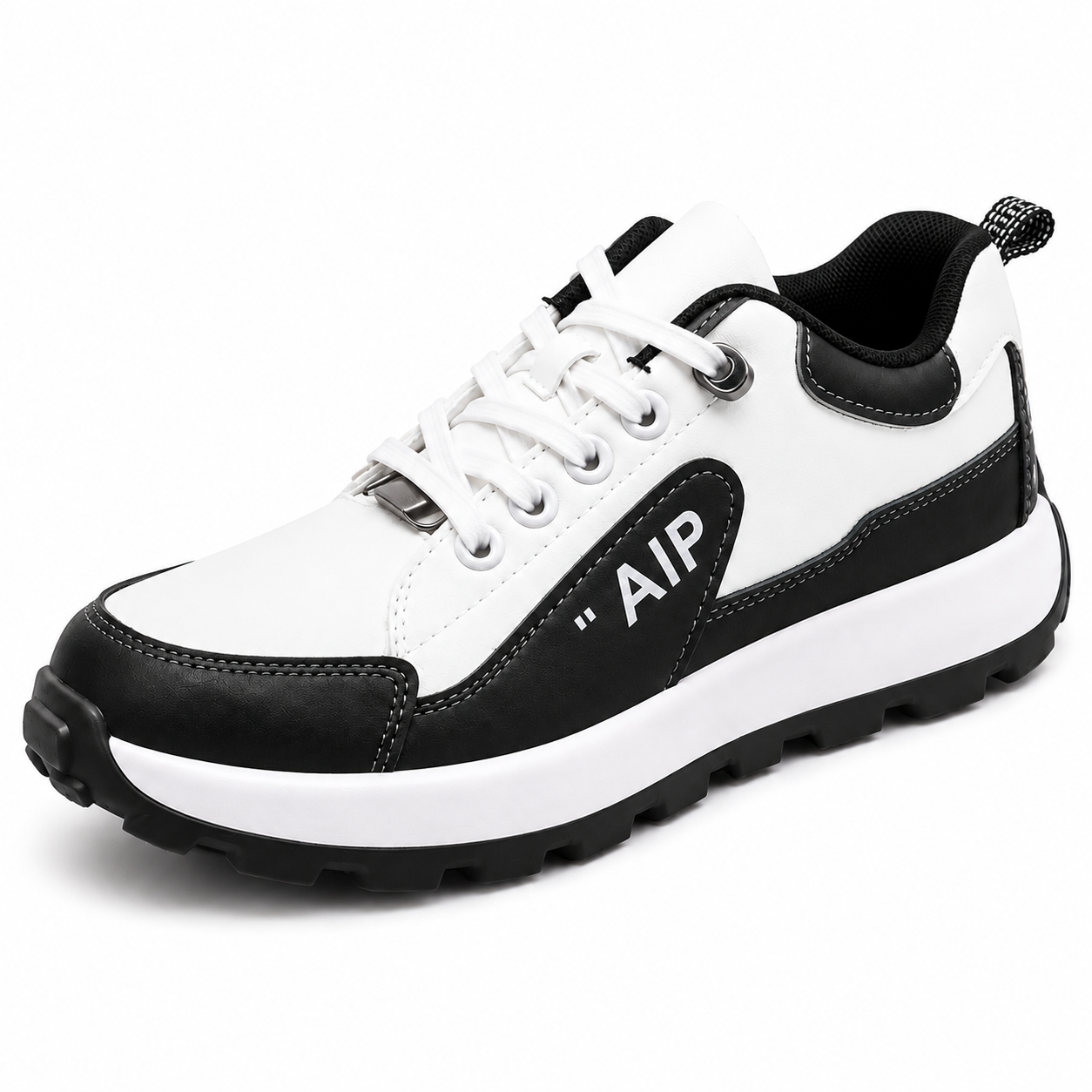 Unisex White & Black Toggle-Lace Chunky Trainers  Casual Everyday Sneakers