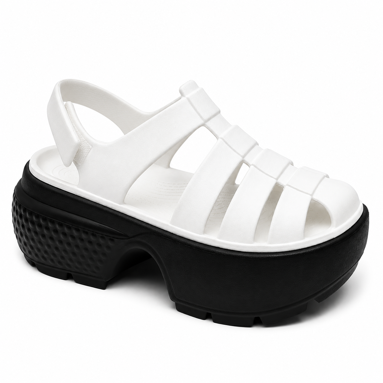 Women’s White Fisherman Platform Sandals  Chunky Black Sole Summer Shoes