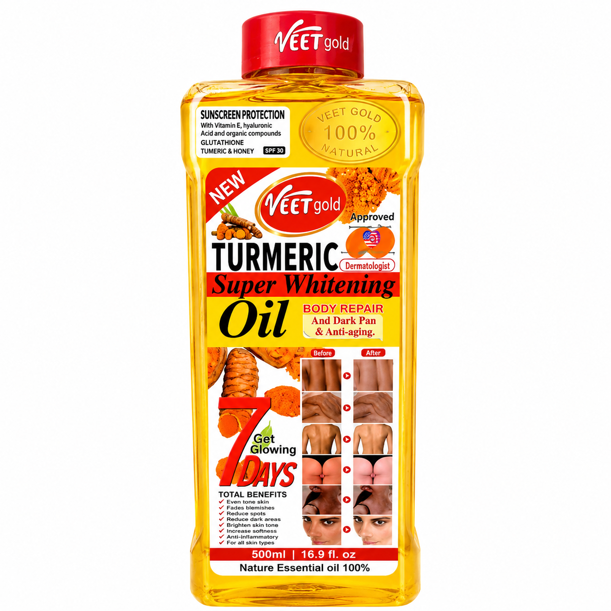 Veet Gold Tumeric Super Whitening Body Oil - 500ml