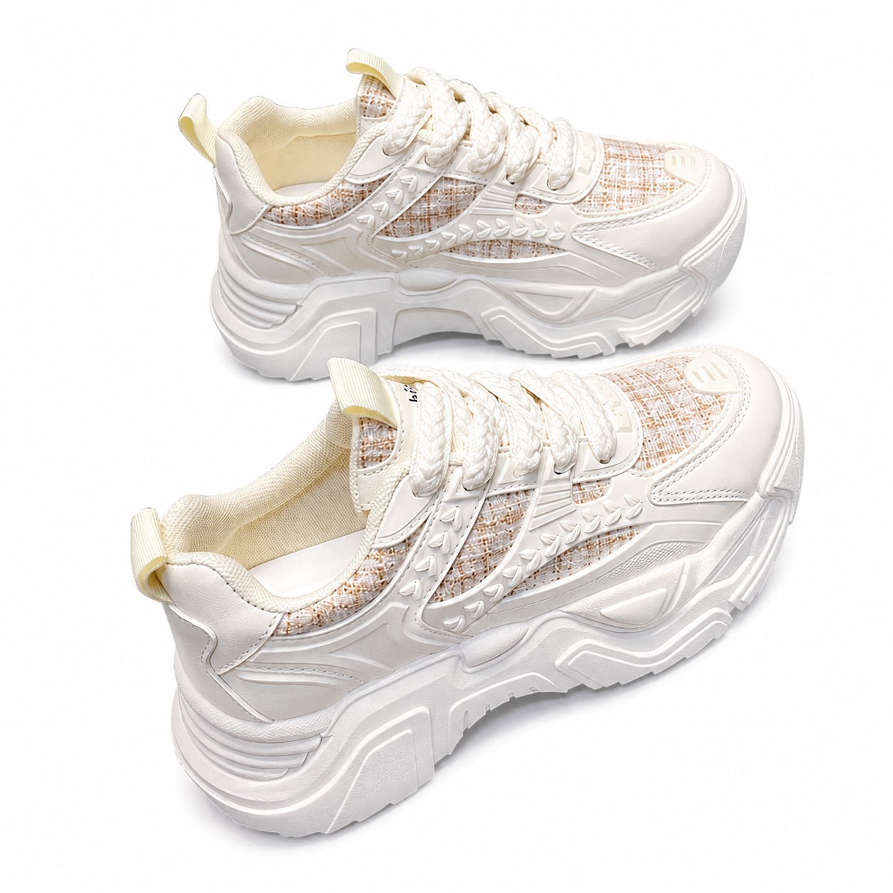 Women’s White Glitter Chunky Trainers  Platform Lace-Up Fashion Sneakers