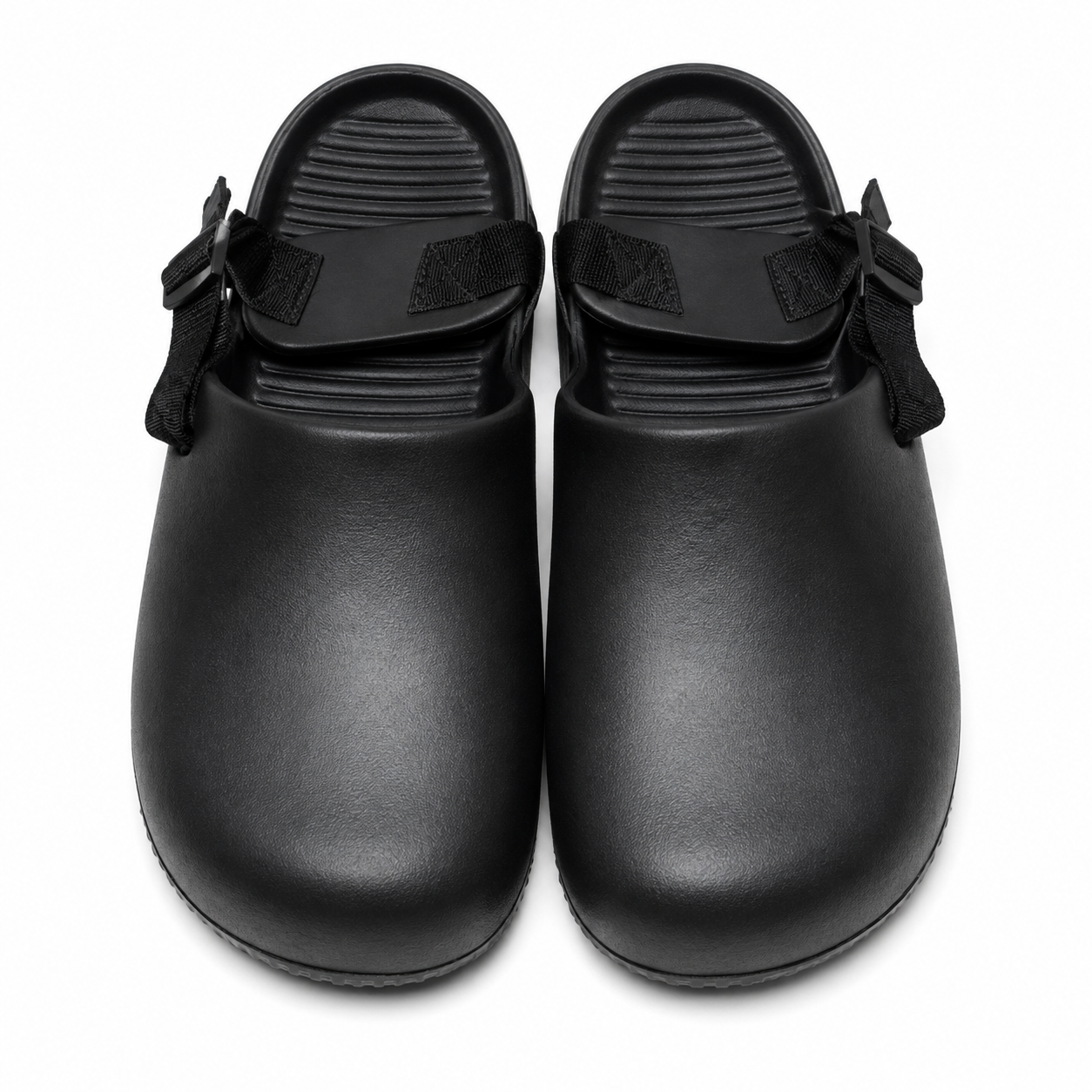 Unisex Black Closed-Toe Clog Sandals Adjustable Strap Slip-On Mules
