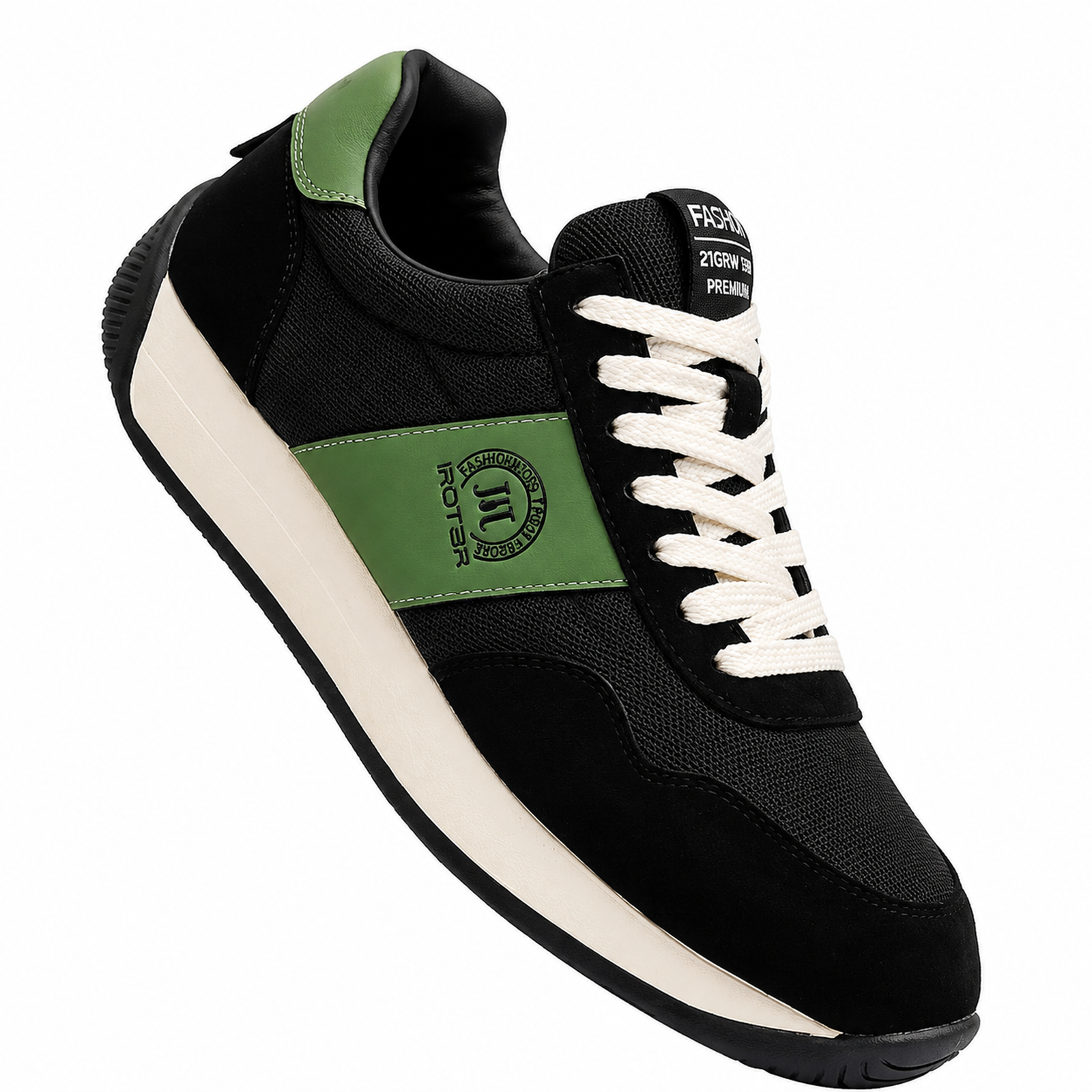 Men’s Black & Green Retro Lace-Up Trainers Casual Fashion Sneakers