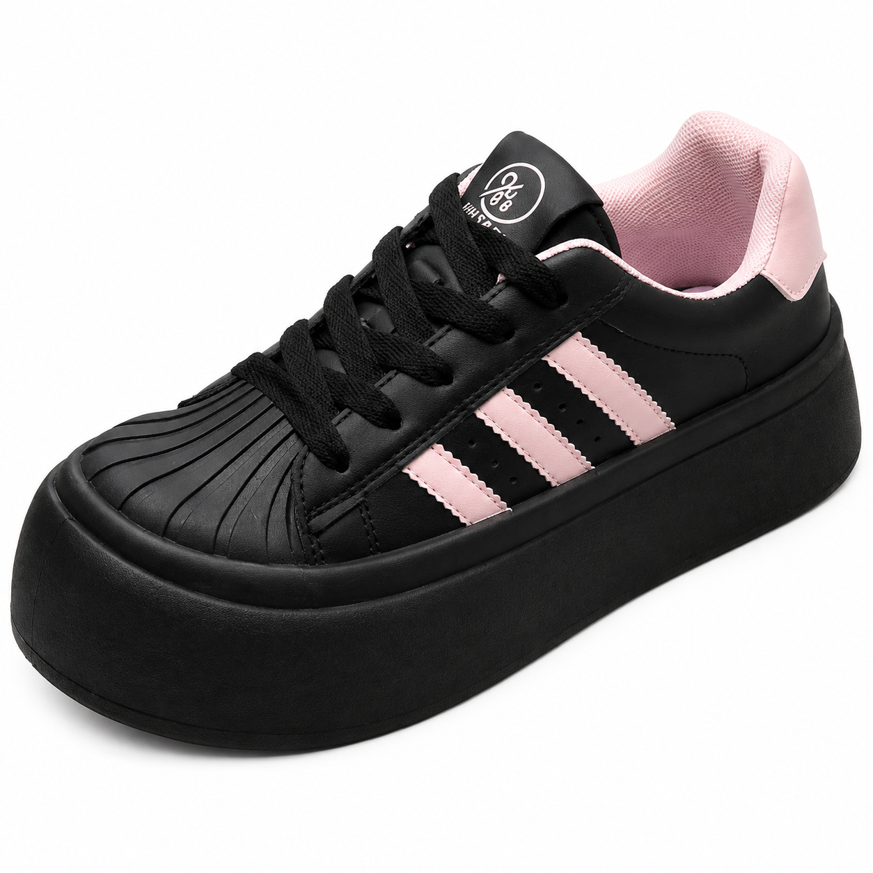 Black & Pink Chunky Platform Trainers  Retro Lace-Up Sneakers