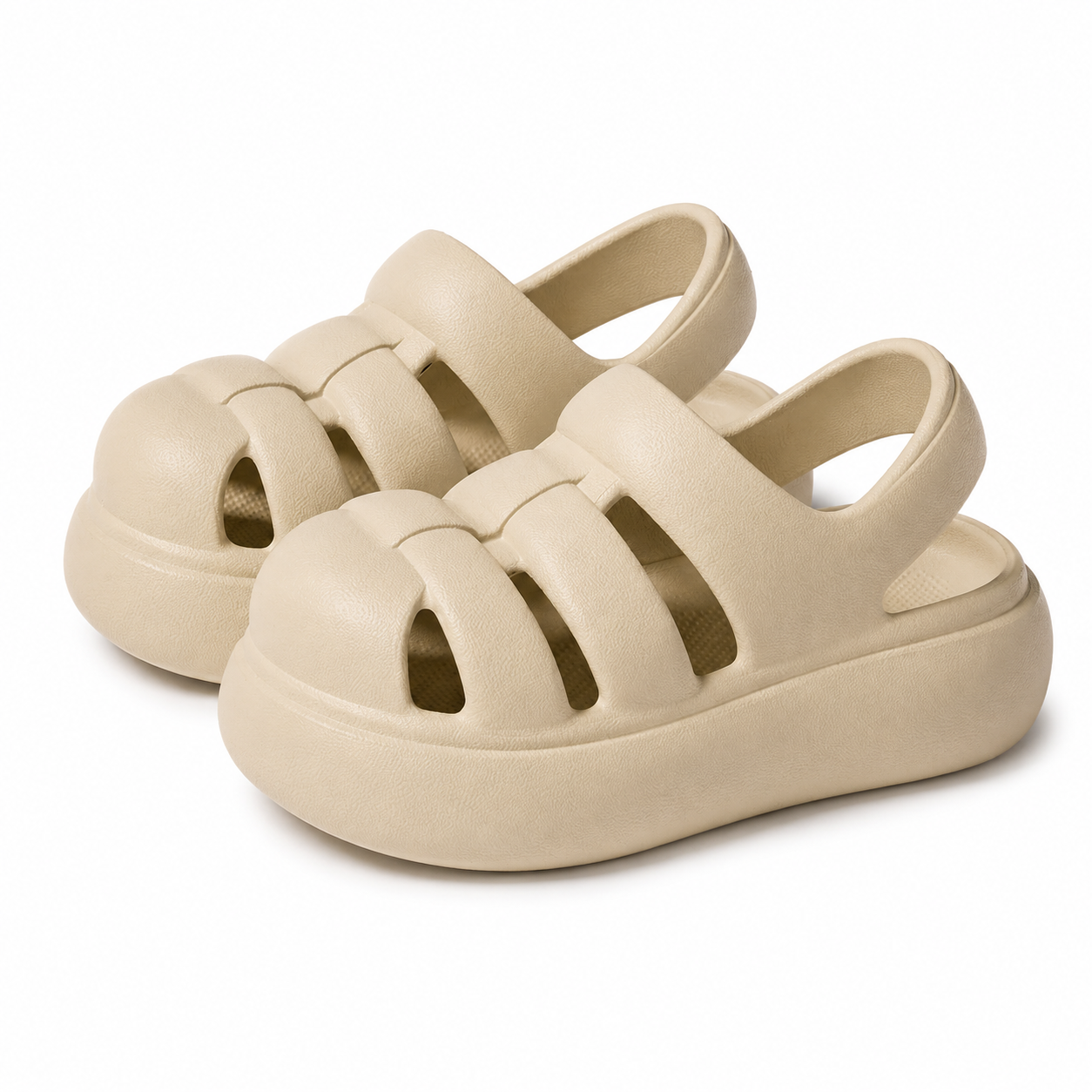 Kids Cream Chunky Closed-Toe Sandals  Lightweight Summer Clogs