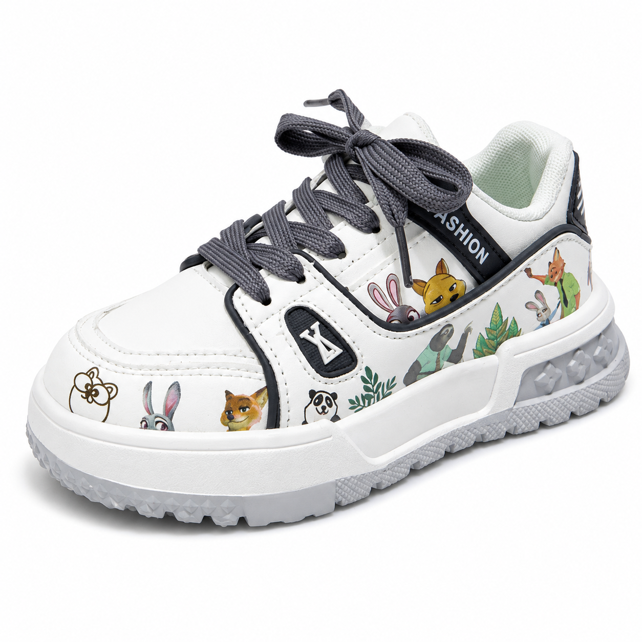 Kids White & Navy Animal Print Chunky Trainers  Cute Cartoon Sneakers