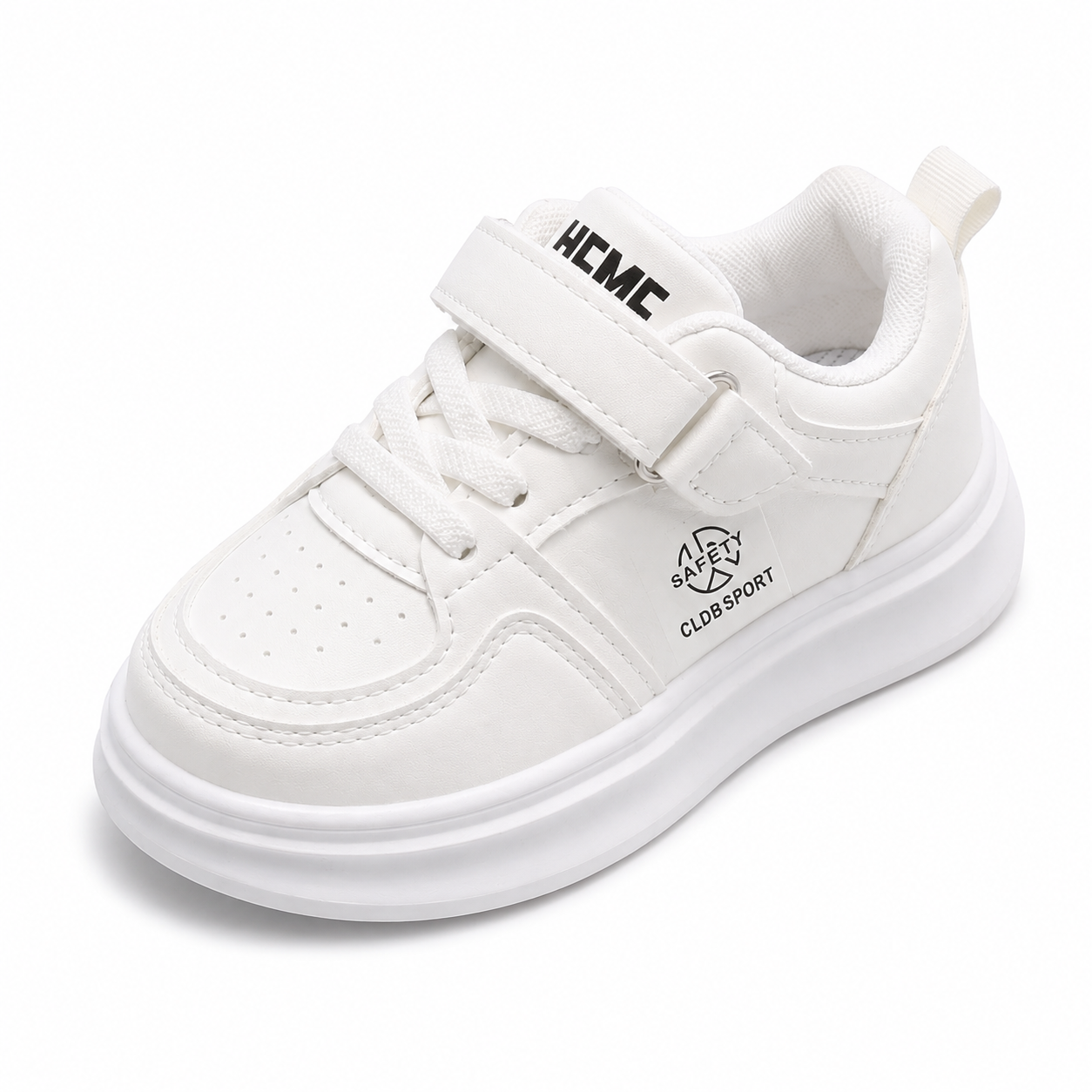 Kids All-White Chunky Trainers  Hook & Loop Everyday Sneakers