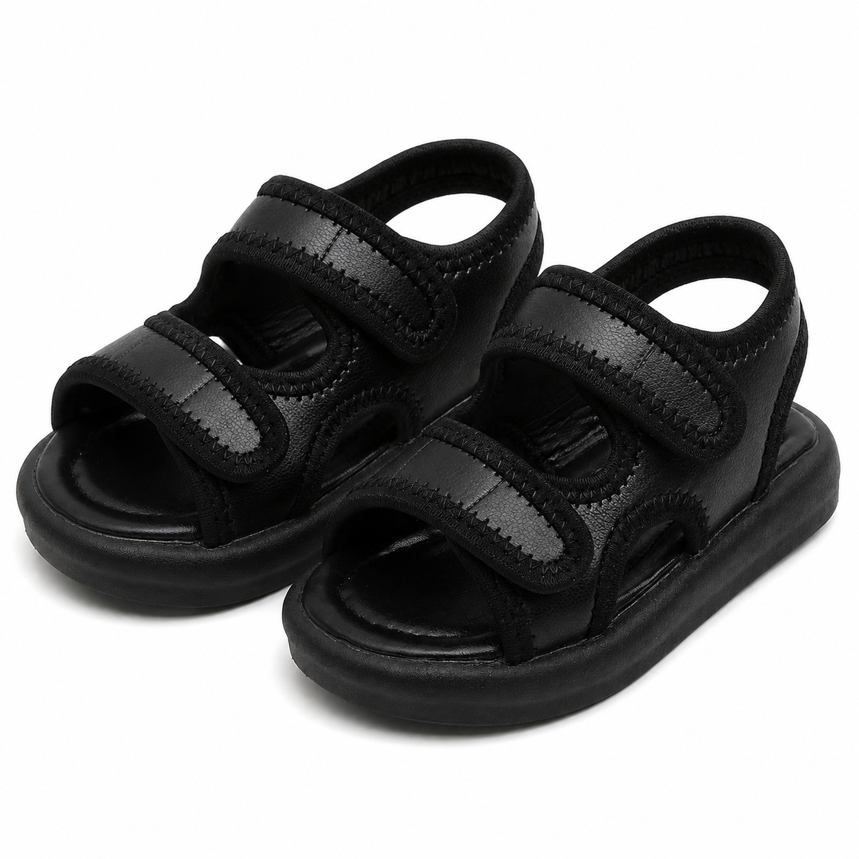 Kids Black Adjustable Comfort Sandals  Lightweight Unisex Summer Shoes