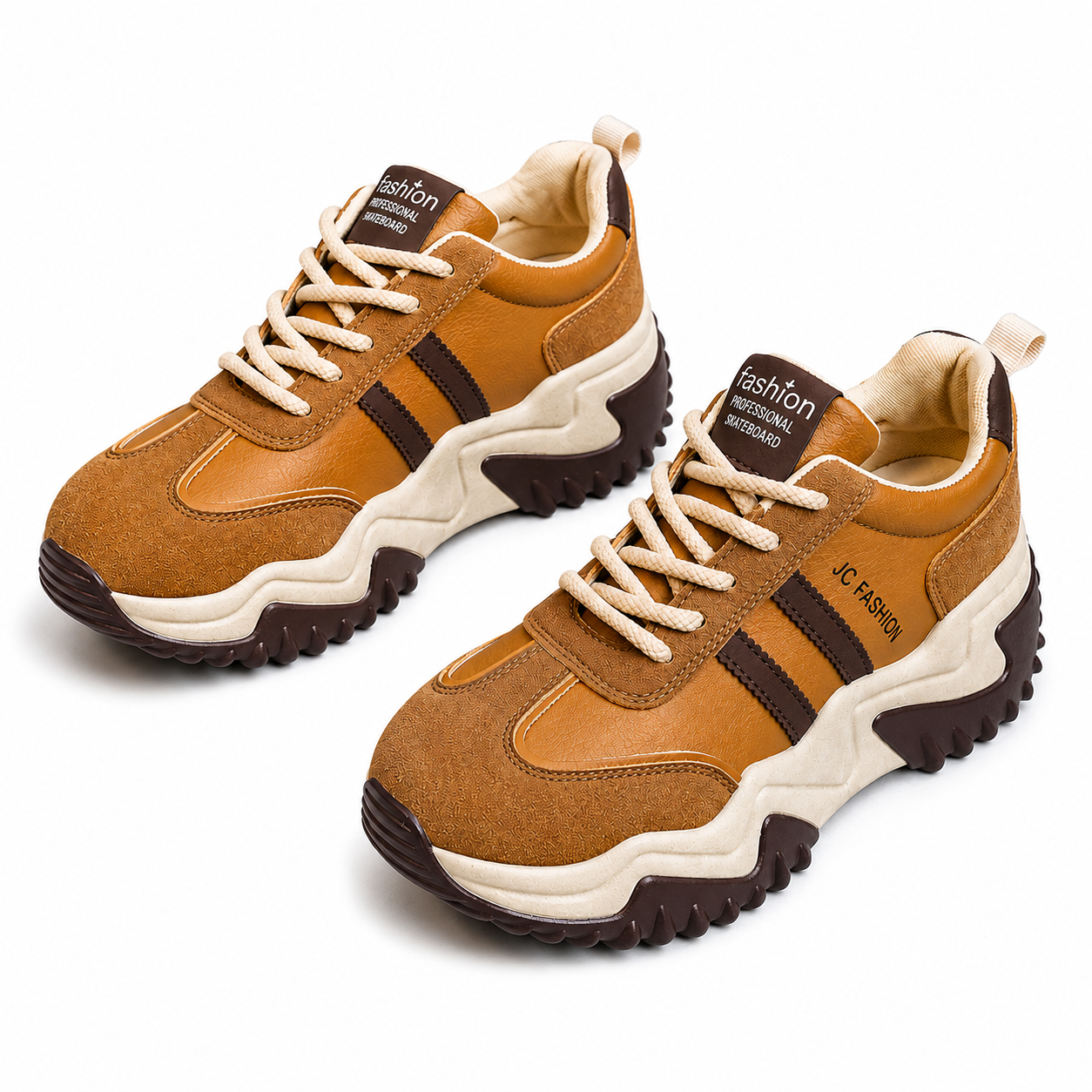 Brown & Tan Chunky Platform Trainers  Retro Casual Sneakers